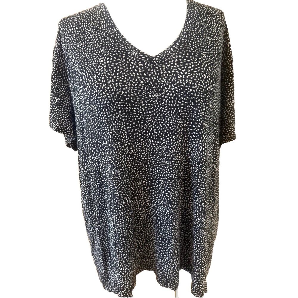 Nine West Blouse Top Women Size XL Black Soft Spun Oeka-Tek Stretch Short Sleeve